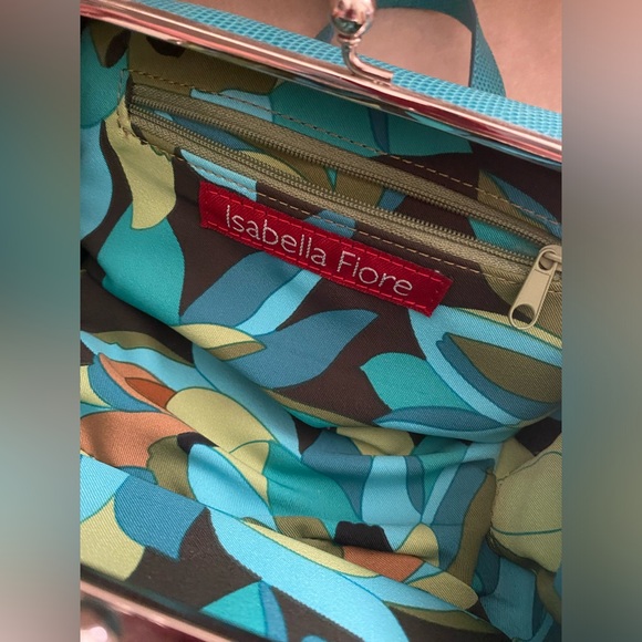 Vintage Isabella Fiore Rectangle Handbag Turquoise Green Silver Clasp Closure - Picture 9 of 12